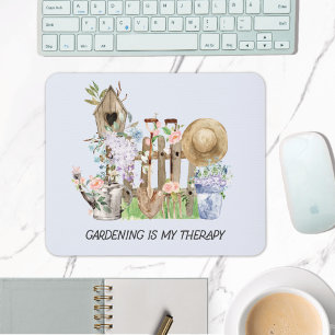Aquarell-Blumen-Gartengeräte und lustiges Zitat Mousepad