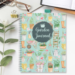 Aquarell-Blumen-Gartenwerkzeuge-Gartenjournal Notizblock