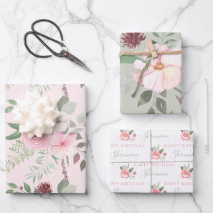 Aquarell-Blumen-Geburtstag-Geschenkpapierbögen Geschenkpapier Set
