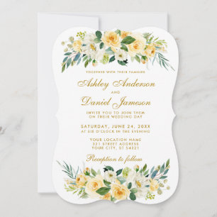 Aquarell-Blumen Gelb Gold Weiß Hochzeit Einladung