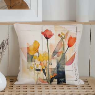Aquarell Blumen Geometrie Kissen