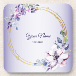 Aquarell-Blumen-Geometrisch-Gold-Purple-Hochzeit Getränkeuntersetzer