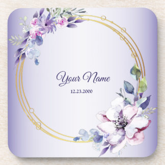 Aquarell-Blumen-Geometrisch-Gold-Purple-Hochzeit Getränkeuntersetzer