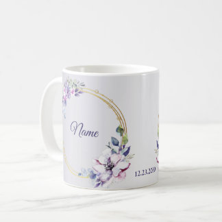 Aquarell Blumen Geometrisch Golden Lila Hochzeit Kaffeetasse