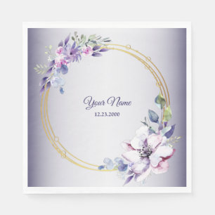 Aquarell Blumen Geometrisch Golden Lila Hochzeit Serviette