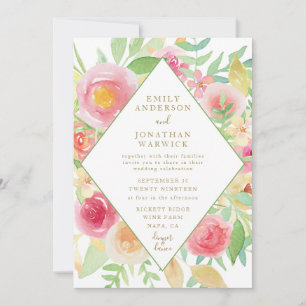 Aquarell-Blumen Geometrische Hochzeitseinladung Einladung