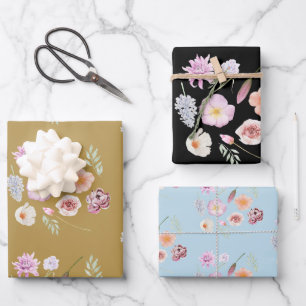 Aquarell-Blumen Geschenkpapier assortiert Set