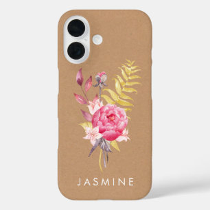 Aquarell-Blumen Gold Personalisierte Iphone-Hülle iPhone 16 Hülle