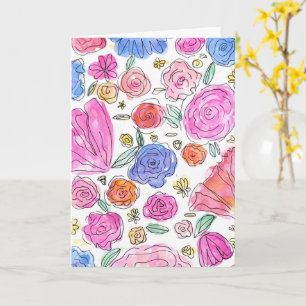 Aquarell-Blumen-Grußkarte (innen leer) Karte