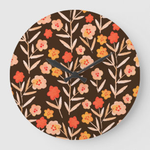 Aquarell-Blumen: Handgezeichnete Textur Große Wanduhr