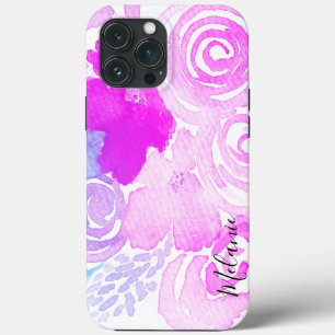 Aquarell Blumen Helles Rosa Schriftname Case-Mate iPhone Hülle