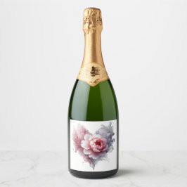 Aquarell-Blumen-Herz-Champagner-Flaschenetikett Schaumweinetikett