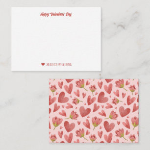 Aquarell-Blumen-Herzmuster Valentinstag Mitteilungskarte