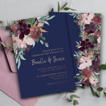 Aquarell-Blumen-Hochzeit in Navy-Pflaume und Roség
