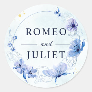 Aquarell-Blumen-Hochzeit-Klassischer-Rund-Sticker Runder Aufkleber