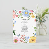 Aquarell-Blumen-Hochzeit Menükarte (Stehend Vorderseite)