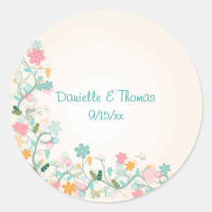 Aquarell-Blumen Hochzeit Rosa Grün Türkis Runder Aufkleber