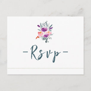 Aquarell-Blumen-Hochzeit-RSVP-Postkarten Einladungspostkarte