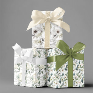 Aquarell-Blumen-Hochzeit Weiß Creme Geschenkpapier Set
