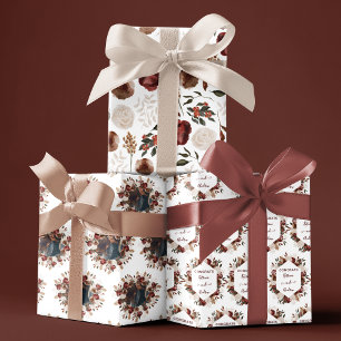 Aquarell-Blumen-Hochzeits-Geschenkpapierbögen Geschenkpapier Set