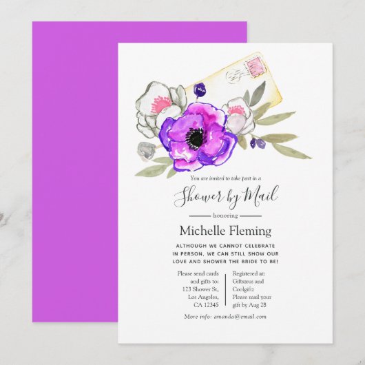 Aquarell-Blumen-Hochzeits- oder Babyparty per Post Einladung (Vorne/Hinten)