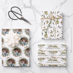Aquarell-Blumen-Hochzeits-Verpackungspapierbögen Geschenkpapier Set