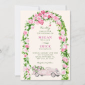 Aquarell-Blumen-Hochzeitsauto Einladung (Vorderseite)