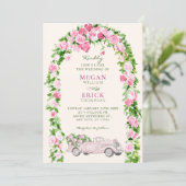 Aquarell-Blumen-Hochzeitsauto Einladung (Stehend Vorderseite)