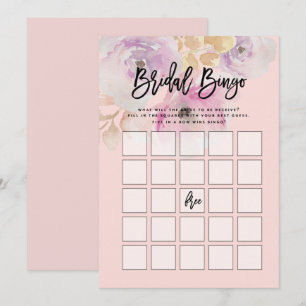 Aquarell-Blumen-Hochzeitsdusche-Bingo-Spiel Einladung