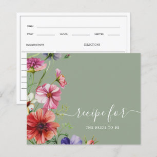 Aquarell Blumen Hochzeitsdusche Rezeptkarte