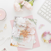 Aquarell-Blumen-Hochzeitseinladung | Rosé Pfirsich