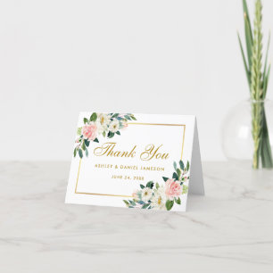 Aquarell-Blumen-Hochzeitskarte Pink Weiß Gold Dankeskarte