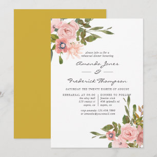 Aquarell-Blumen-Hochzeitsprobe-Dinner in Rosa und Einladung