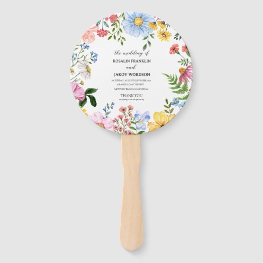 Aquarell-Blumen-Hochzeitsprogramm-Handfächer Fächer (Vorderseite)