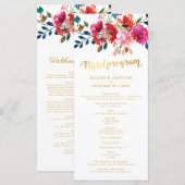 Aquarell-Blumen-Hochzeitsprogramm in Weißgold Programm (Vorne/Hinten)