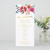 Aquarell-Blumen-Hochzeitsprogramm in Weißgold Programm (Stehend Vorderseite)