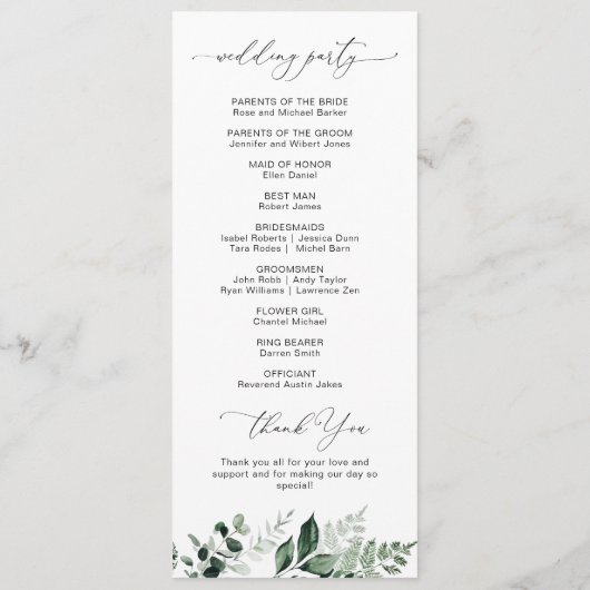 Aquarell Blumen Hochzeitsprogramm Programm (Rückseite)