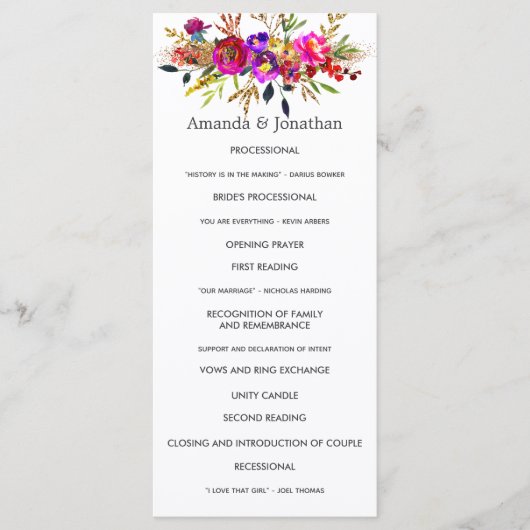 Aquarell-Blumen-Hochzeitsprogramm Programm (Vorderseite)