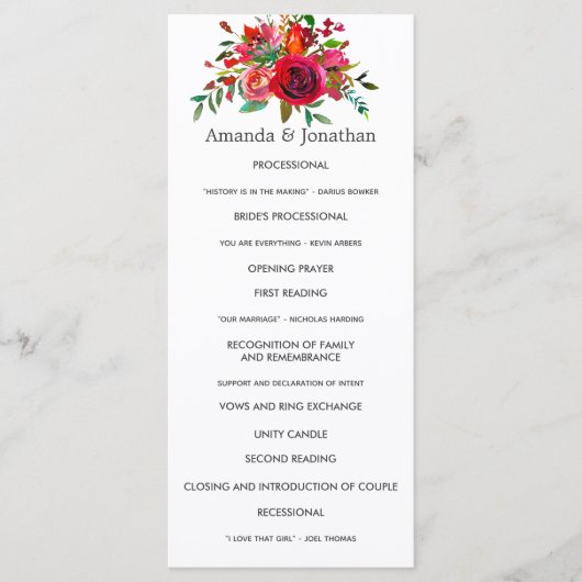 Aquarell-Blumen-Hochzeitsprogramm Programm (Vorderseite)