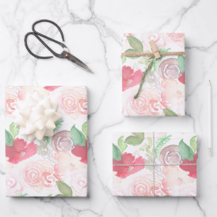 Aquarell-Blumen-Hochzeitsstrauß Handgemalt  Geschenkpapier Set