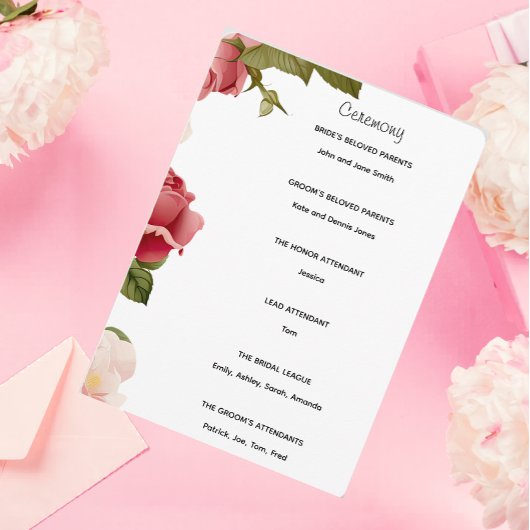 Aquarell-Blumen-Hochzeitszeremonie-Programm | Rosa Programm