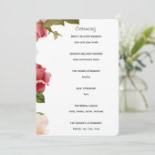 Aquarell-Blumen-Hochzeitszeremonie-Programm | Rosa Programm (Stehend Vorderseite)