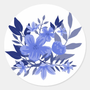Aquarell-Blumen in Blau und Weiß Runder Aufkleber