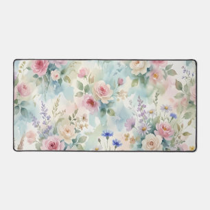 Aquarell-Blumen in Rosa Schreibtischunterlage