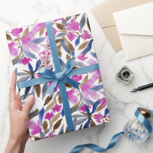 Aquarell-Blumen in rosa venezianischem Blau und Ze Geschenkpapier