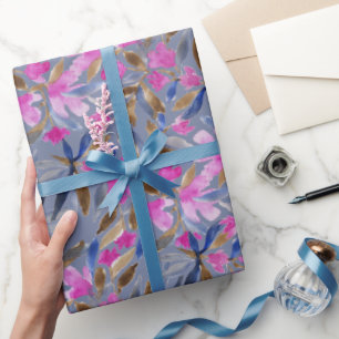 Aquarell-Blumen in rosa venezianischem Blau und Ze Geschenkpapier
