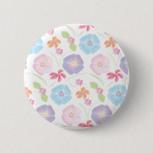 Aquarell-Blumen in sanftem Rosa, Blau, Romantik Button