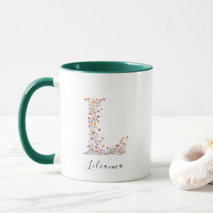 Aquarell-Blumen-Initiale L-Monogramm & Benutzernam Tasse