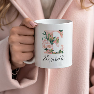 Aquarell-Blumen-Initialen-Tasse - E Kaffeetasse