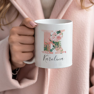 Aquarell-Blumen-Initialen-Tasse - K Kaffeetasse